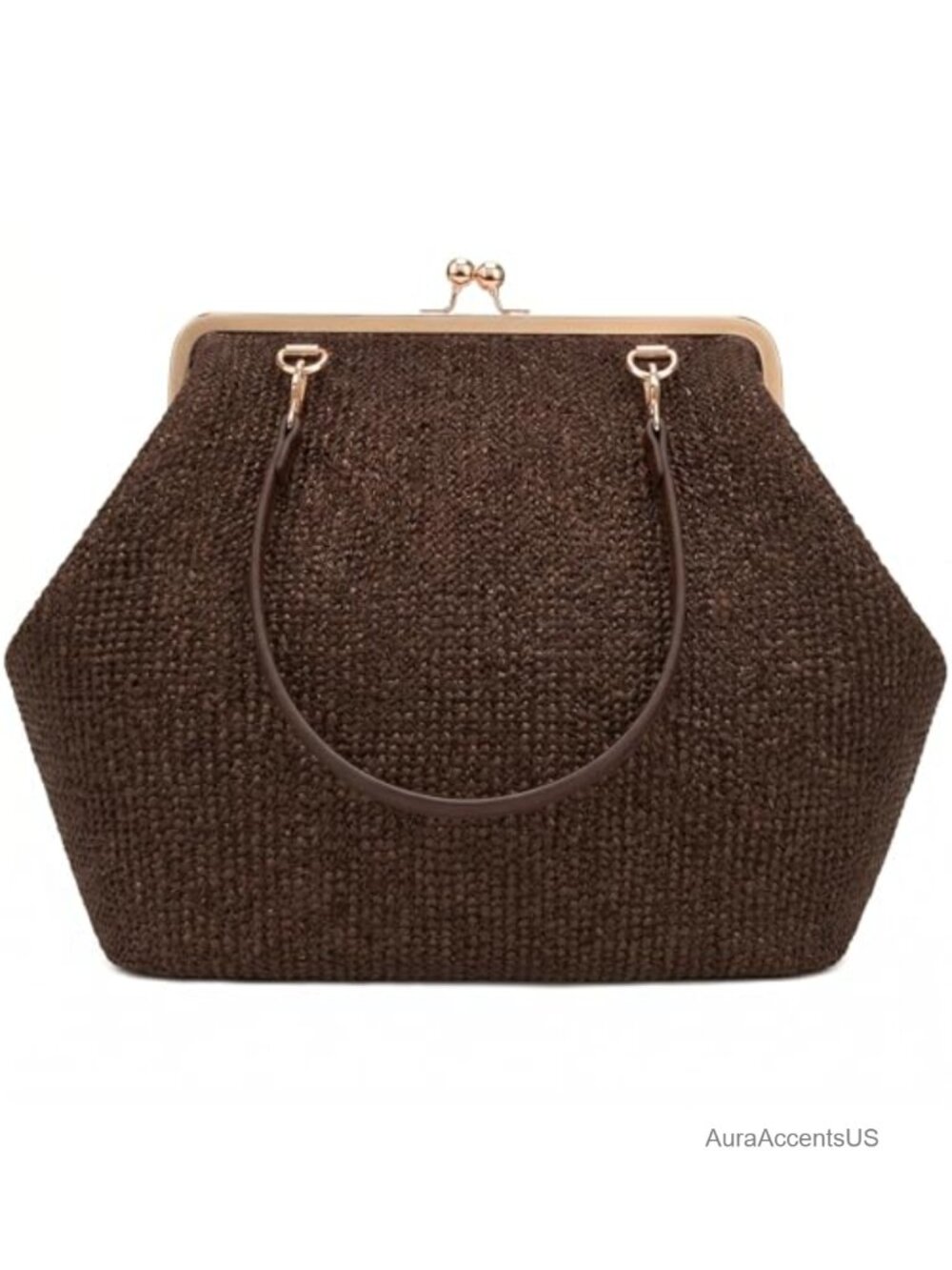 Kiss Lock Frame Handbag PU Leather Shoulder Tote Bag for Women